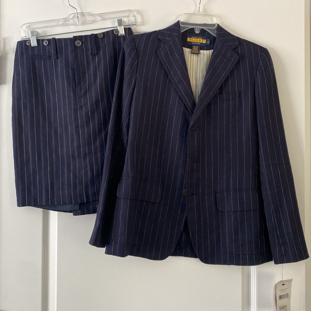 Rugby Ralph Lauren Women’s Linen/Wool Navy Pinstripe Suit Set NWT